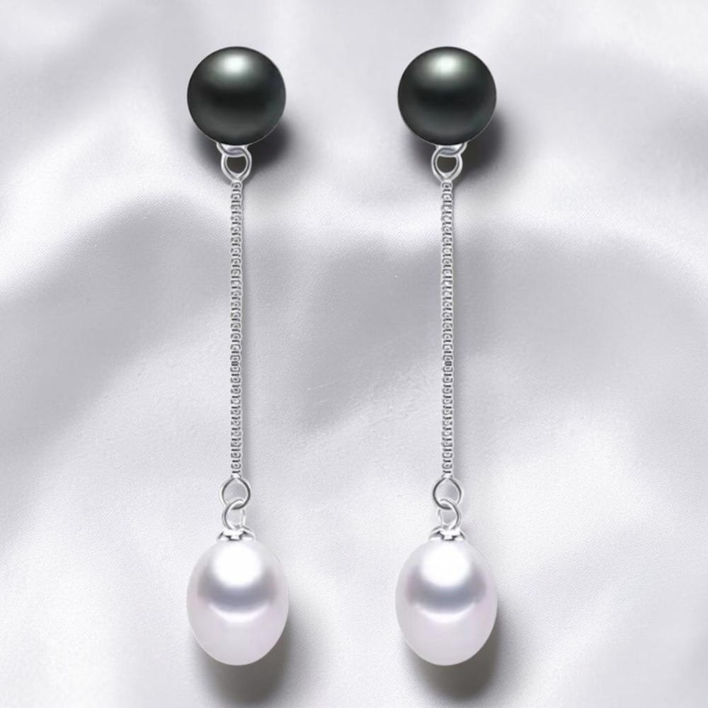 Sterling Silver 7.5MM Black & White Multi-Wear Freshwater Pearl Set - Picture 4 of 6